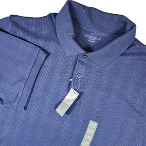 Covington Mens XL 46-48 Navy Blue Striped Short Sleeve Polo Shirt‎ Textured Golf